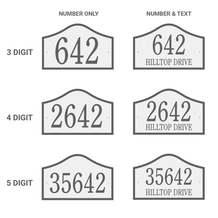 Text examples for 14" x 9" bell shaped address plaque