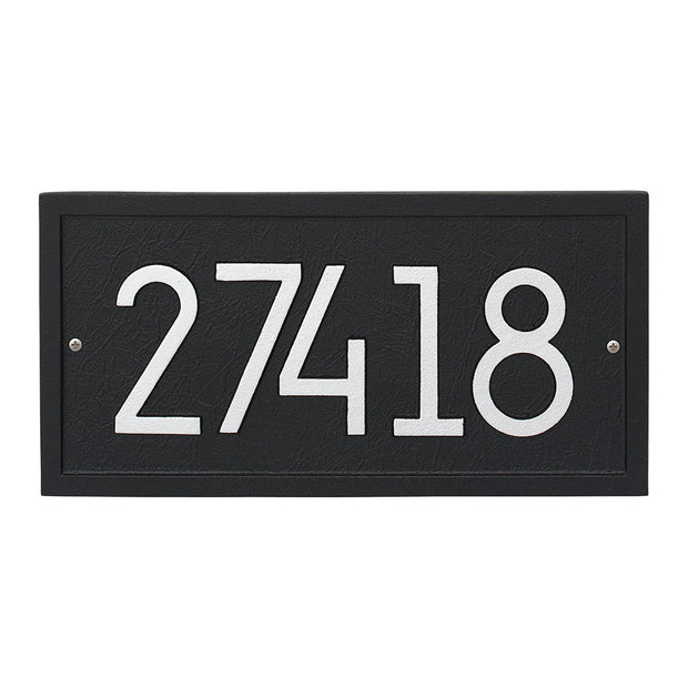 black with silver numbers rectangle contemporary address plaque