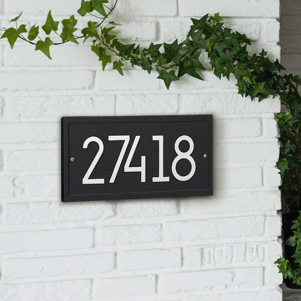 rectangle contemporary address plaque on white brick