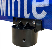 signature stack street sign mounting hardware with #3 post stacker. Shown holding one traffic blue reflective street-blade. 