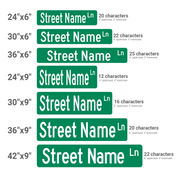 illustration of the various available sizes for reflective street name signs