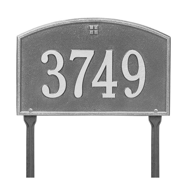 Cape Charles 15 x 9.5 custom aluminum address plaque with one line of text with lawn stakes