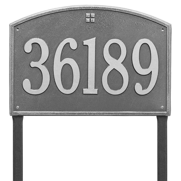 Cape Charles 20.5 x 14.5 custom aluminum address plaque with one line of text with lawn stakes