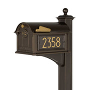  Modern Balmoral Mailbox shown with brown finish and gold accents