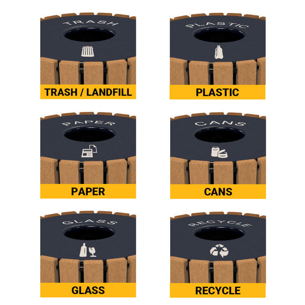 Round Outdoor Trash Receptacles, Recycled Plastic