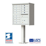 Florence Vital 1570 Series CBU Mailbox Unit in white. This USPS cluster mailbox is a 12 tenant unit, type 2 with one parcel door and includes a mail slot and standard silver tenant door ID numbers. Model 1570-12