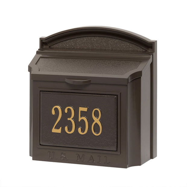 bronze wall mailbox style with bronze and gold plaque