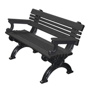 cambridge 4 foot long bench with back and arms in black top and base colors