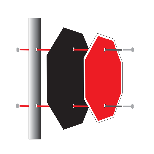 illustration showing how to install a traffic sign on a faux halo frame to a post.