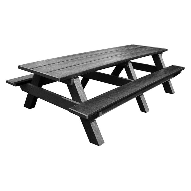 standard rectangle 8ft picnic table in black color isolated on white background
