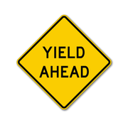 caution yield ahead traffic sign printed in black on yellow diamond shaped