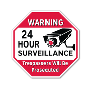 Warning, 24 Hour Surveillance (Camera Symbol), Trespassers Will Be Prosecuted