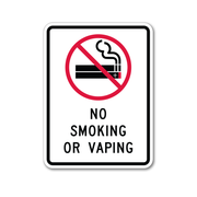 no smoking or vaping sign with symbol and text printed in black and red on white background
