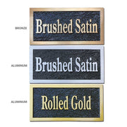 Raised border options for the 14x7 rectangle address plaque including brushed satin and rolled gold