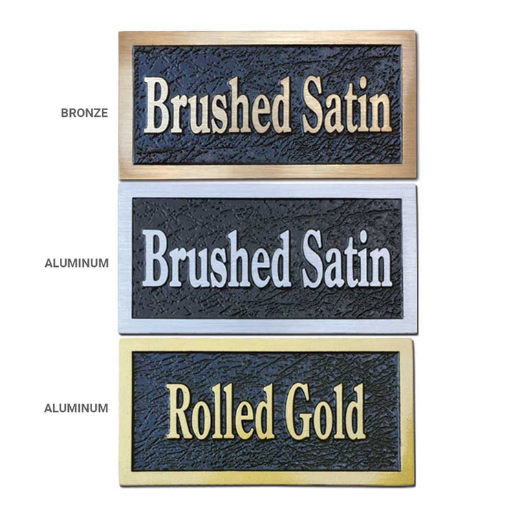 Raised border options for the square address plaque including brushed satin and rolled gold