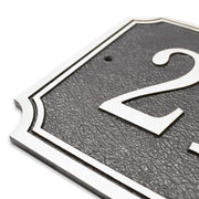 Close-up view of a 14" x 9" Scalloped cast aluminum address plaque