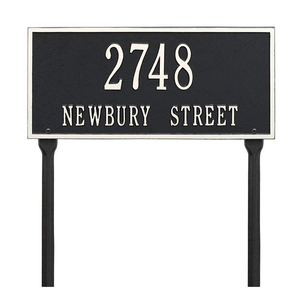 Harford 16" x 7.5" house number sign with two lines of text with lawn stakes