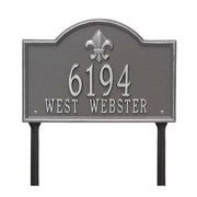Bayou Vista 14.5x9.875 aluminum address plaque with two lines of text and lawn mounting stakes