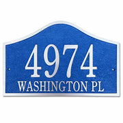 14" x 9" bell shaped aluminum door number plaque with blue finish