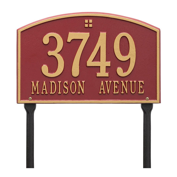 Cape Charles 15 x 9.5 custom aluminum address plaque with two lines of text with lawn stakes