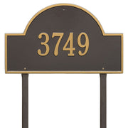 One line arch custom bronze address plaque with lawn mounting stakes