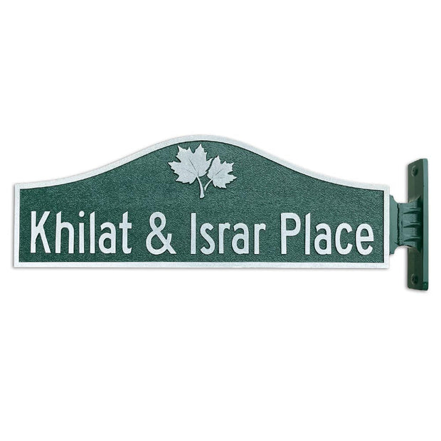 A Custom Metal Street Sign Blade with a street sign bracket attached
