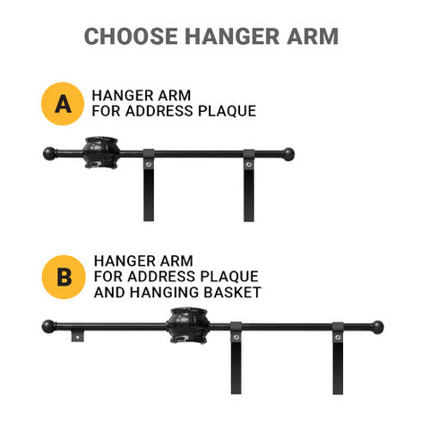 Hangar arm options - choose fror hanger arm for address plaque and hander arm for address plaque and hanging basket