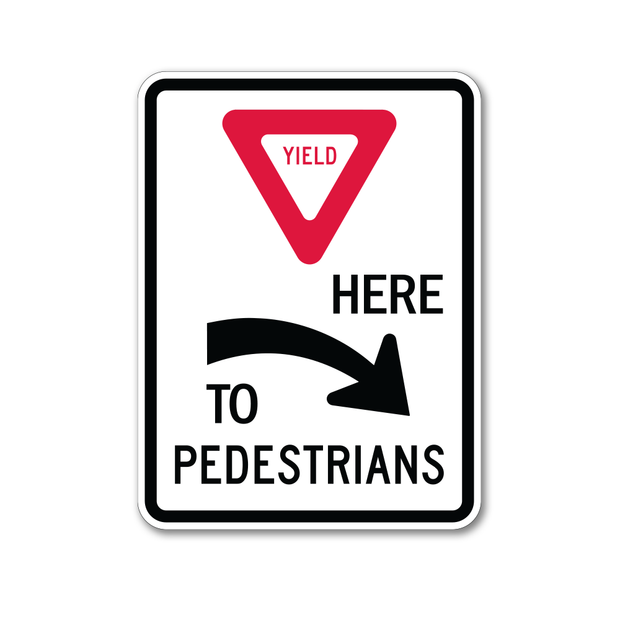 rectangle shaped yield here to pedestrians with arrow right
