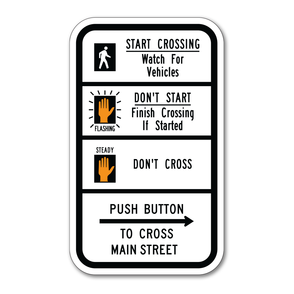 Start Crossing Watch for Vehicles at Pedestrian Symbol Light Cross at