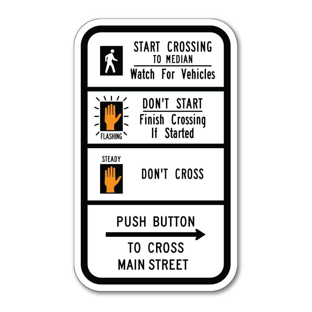 Divided Road, Divided Highway Crosswalk Sign