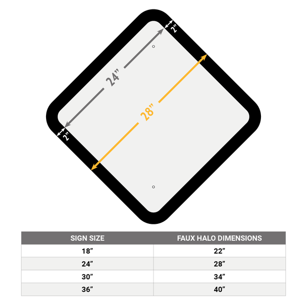 dimensions chart for faux halo frames for diamond traffic signs