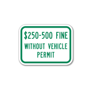 test: $250-500 fine without vehicle permit, printed in green on white background