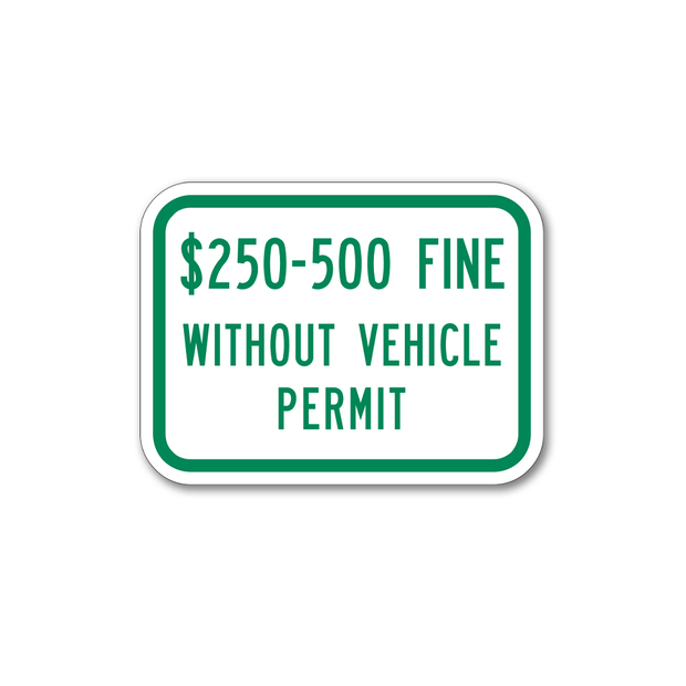 test: $250-500 fine without vehicle permit, printed in green on white background