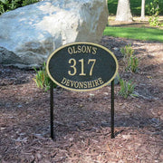 An example of a lawn-mounted house number plaque