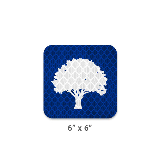 decorative Street sign logo paddle 6x6 inches on blue background with white tree logo