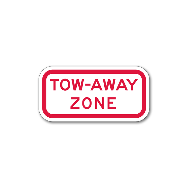Tow-Away Zone text printed in red on white background