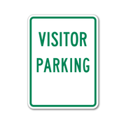 Visitor Parking text printed in green on white reflective background.