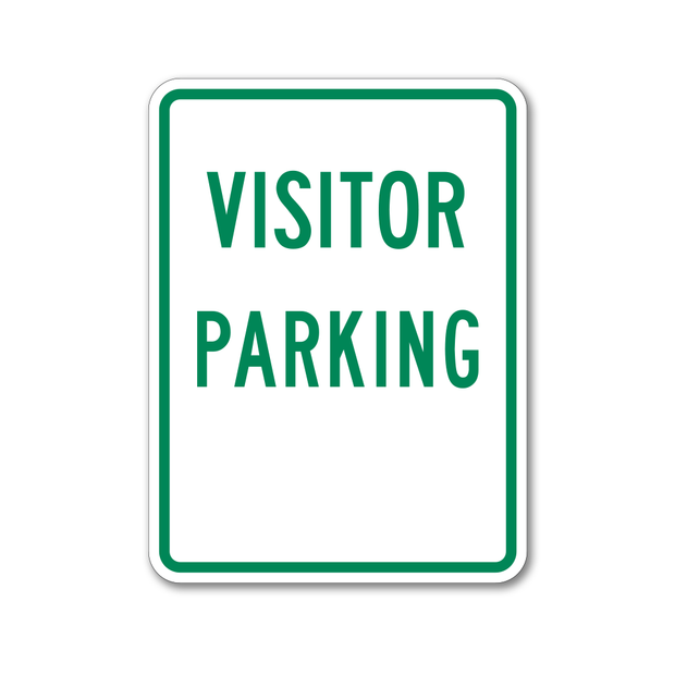 Visitor Parking text printed in green on white reflective background.