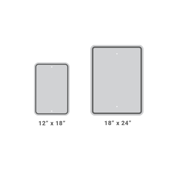 illustration of size options for parking signs including 12" x 18" and 18" x 24" 