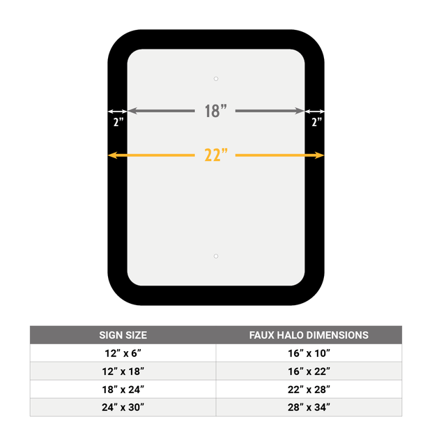 rectangle faux halo sign fram dimensions chart