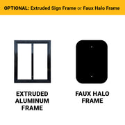 black sign frame options including extruded aluminum frame and faux halo frame