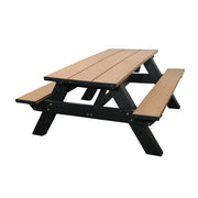 standard 6 ft picnic table with cedar top and black base colors isolated on white background