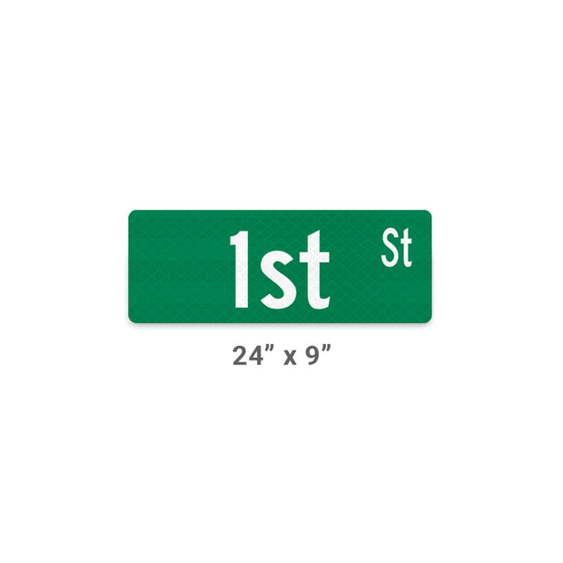 small street name sign 24x9 inch with green background and white text