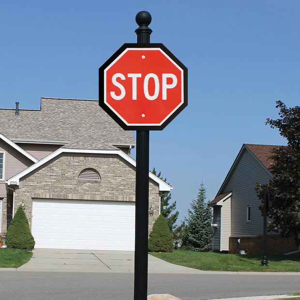 image of traffic sign on faux halo frame installed on a post
