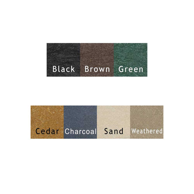 trash can side plank color options including black, brown, green, cedar, charcoal, sand and weathered