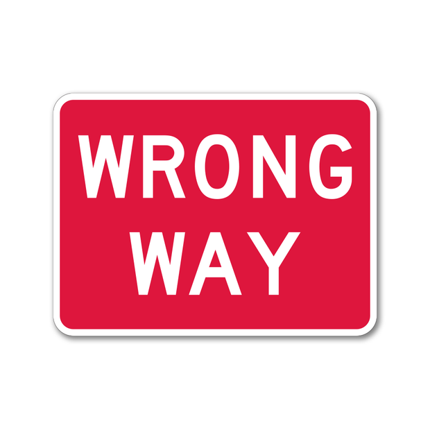 red and white wrong way traffic sign